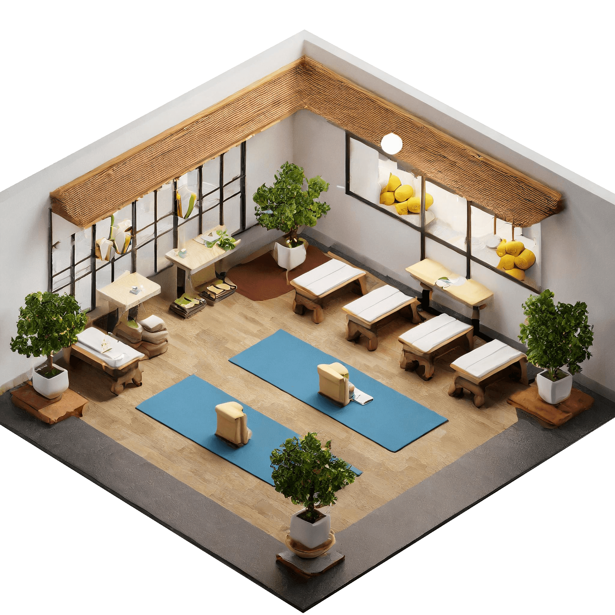 3d isometric yoga room